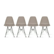 2xhome Set of 4 Gray Mid Century Modern Vintage Molded Shell Assembled Chairs Chrome Wire Metal Eiffel Side Armless No Arms With Back DSW for Desk Work Office Dining Living Kitchen Bedroom